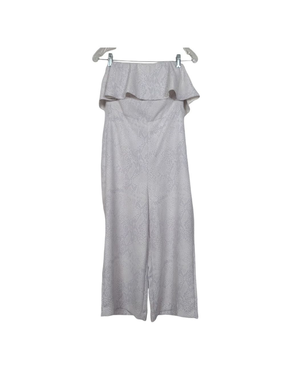 Babaton Snakeskin Grey White Ruffle Strapless Cropped Jumpsuit 2